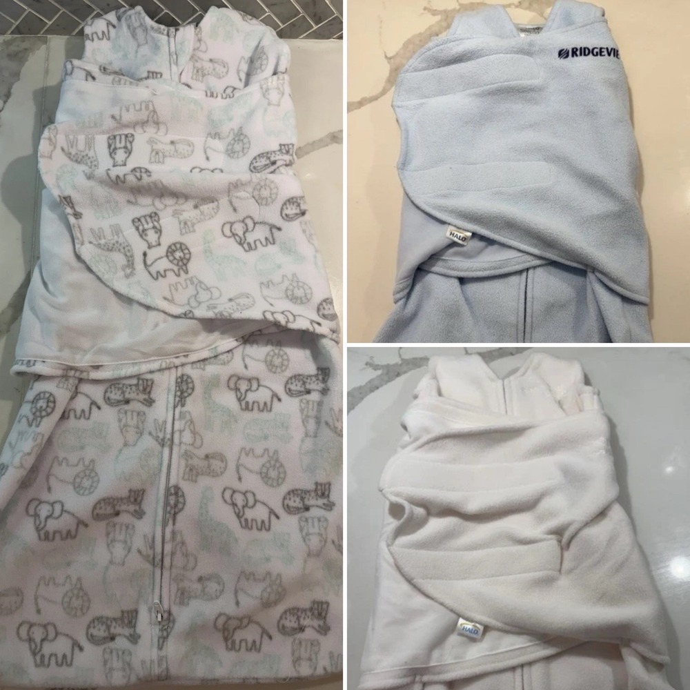 Halo Lot Of 3 Fleece Sleepsack Swaddles Newborn- 6 mos animals Warm Cozy